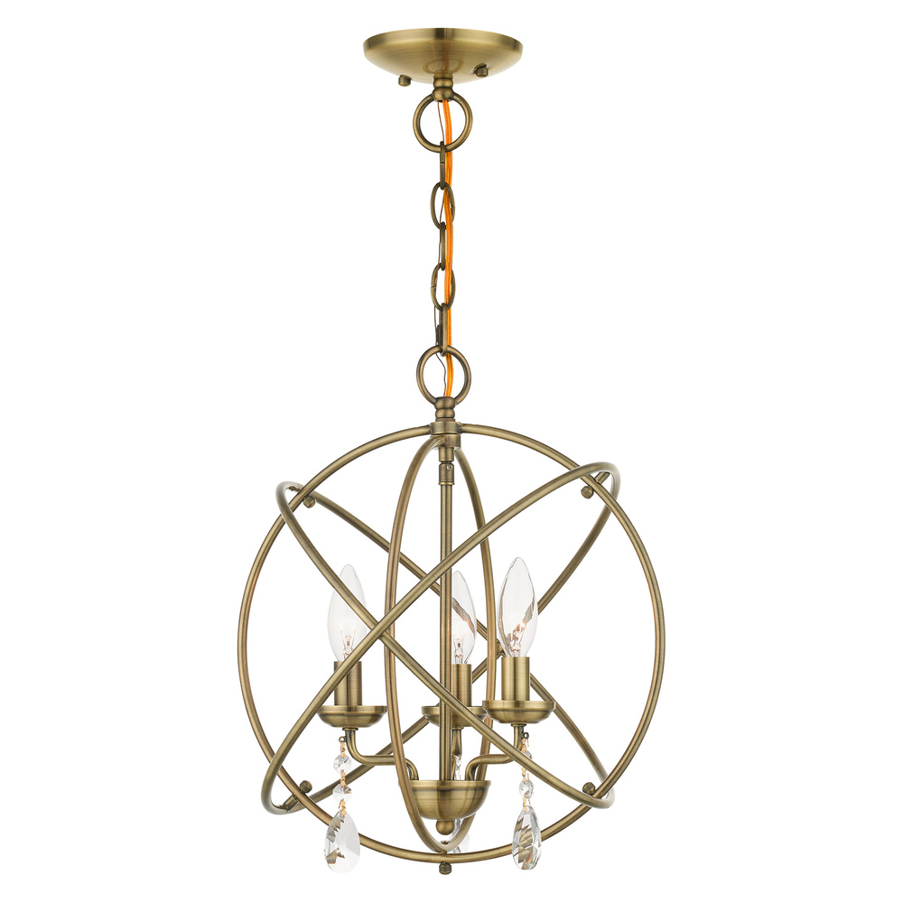 3 Lt Antique Brass Convertible Chandelier / Semi Flush