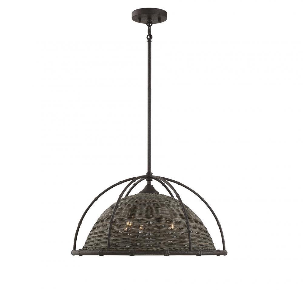 Trentino 3-Light Pendant in Gunsmoke with Gray Rattan