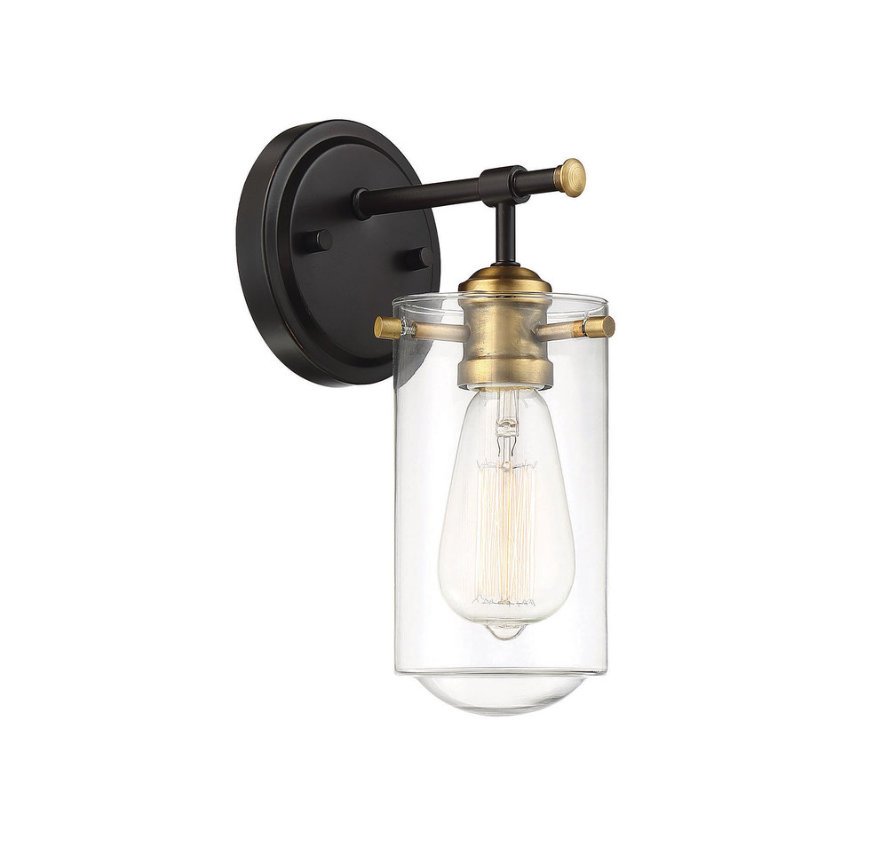 Clayton 1-Light Wall Sconce in English Bronze and Warm Brass