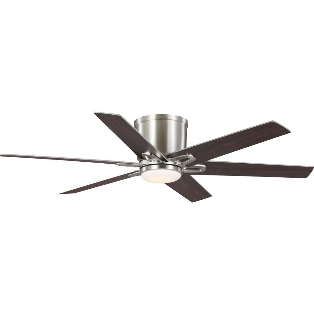 Bexar Collection 54 in. Six Blade Brushed Nickel Modern Farmhouse Ceiling Fan with Integrated LED Li