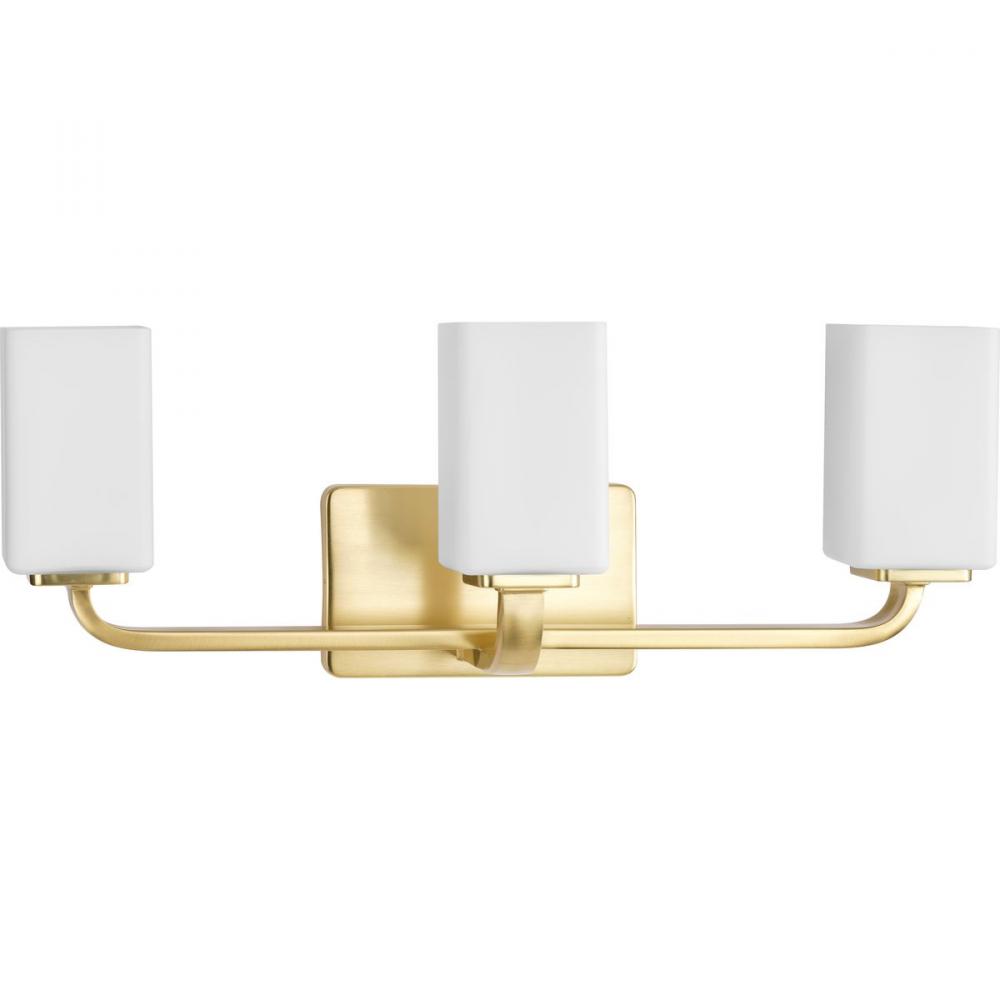 Cowan Collection Three-Light Modern Satin Brass Etched Opal Glass Bath Vanity Light