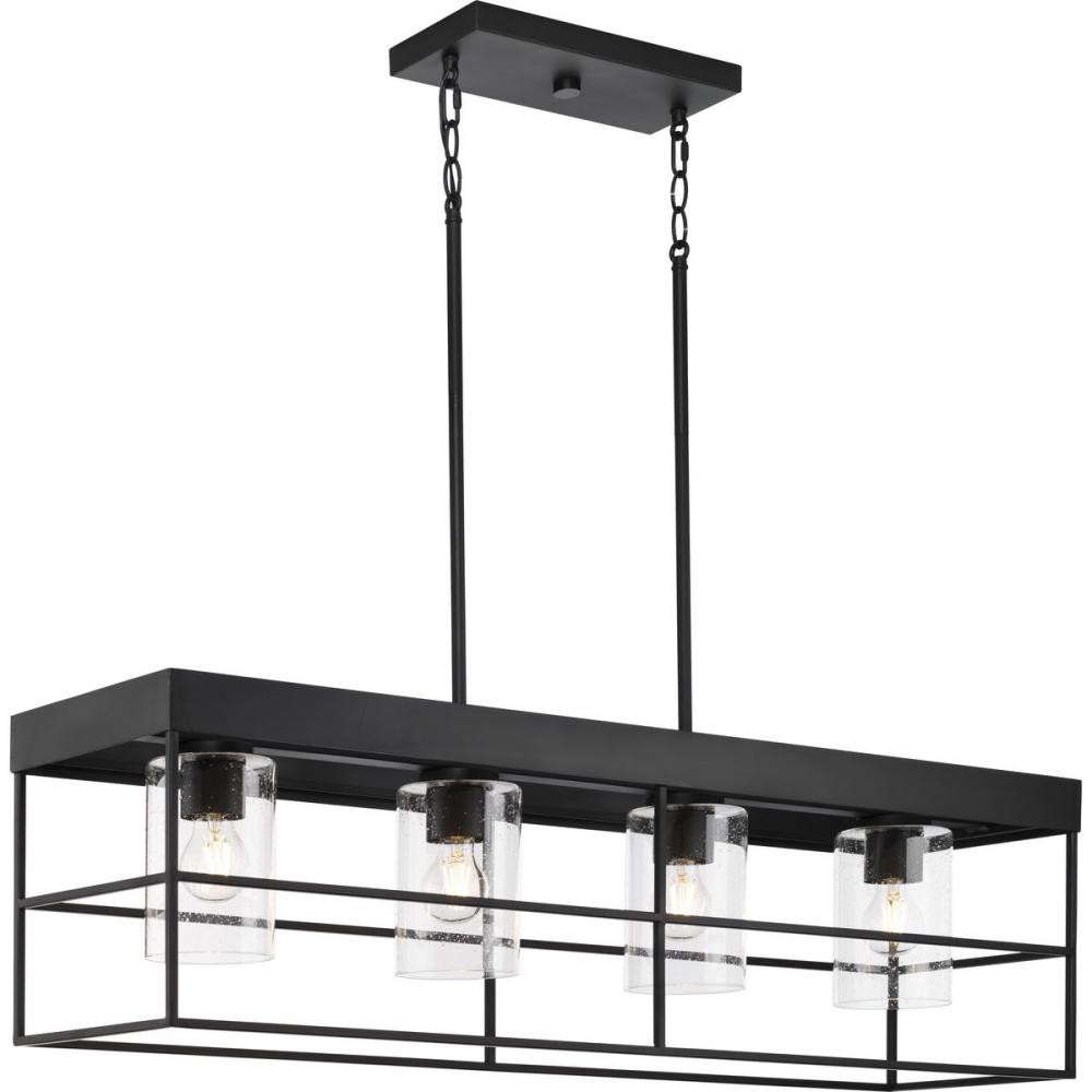 Burgess Collection Four-Light Matte Black Modern Farmhouse Island Light