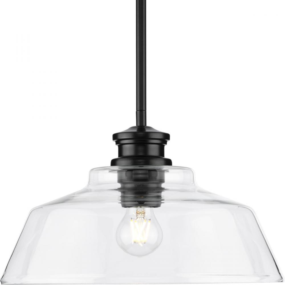 Singleton Collection One-Light 14" Matte Black Farmhouse Medium Pendant Light with Clear Glass S