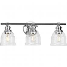 Progress P300375-015 - Ambrose Collection Three-Light Farmhouse Polished Chrome Clear Glass Bath Vanity Light