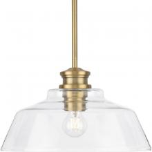 Progress P500381-163 - Singleton Collection One-Light 14" Vintage Brass Farmhouse Medium Pendant Light with Clear Glass