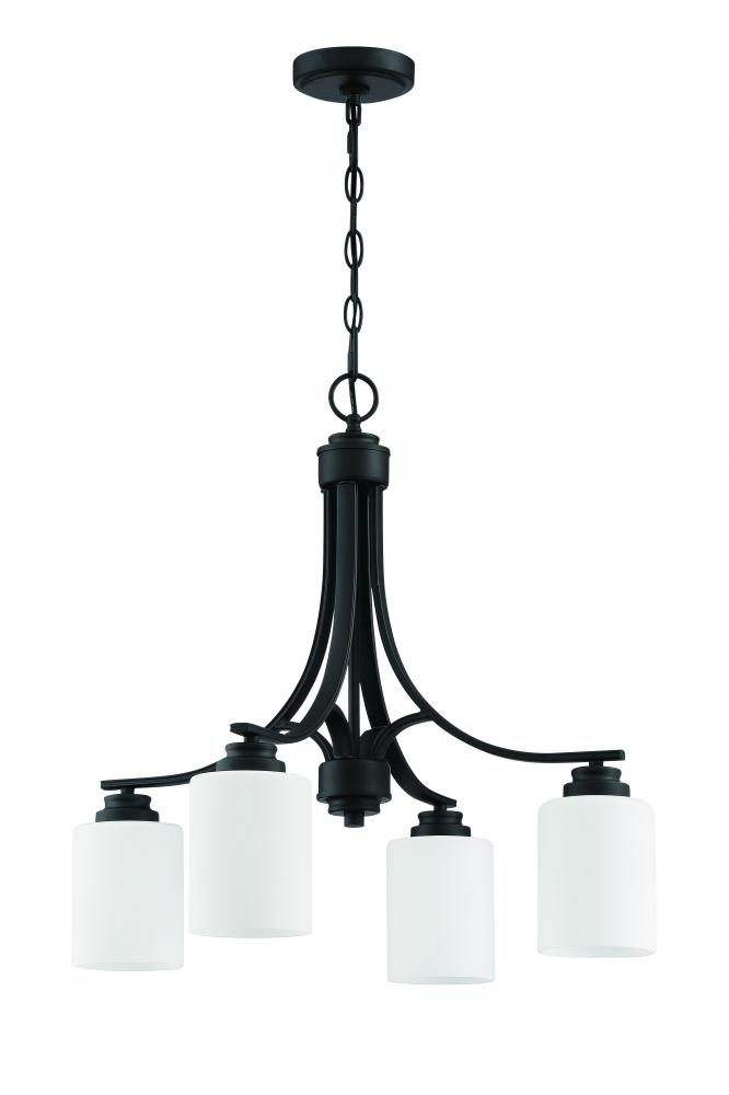 Bolden 4 Light Chandelier in Flat Black (White Glass)