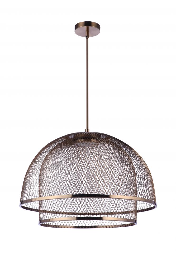 24.25” Diameter Sculptural Statement Metal Mesh Dome 2 Shade Pendant in Satin Brass