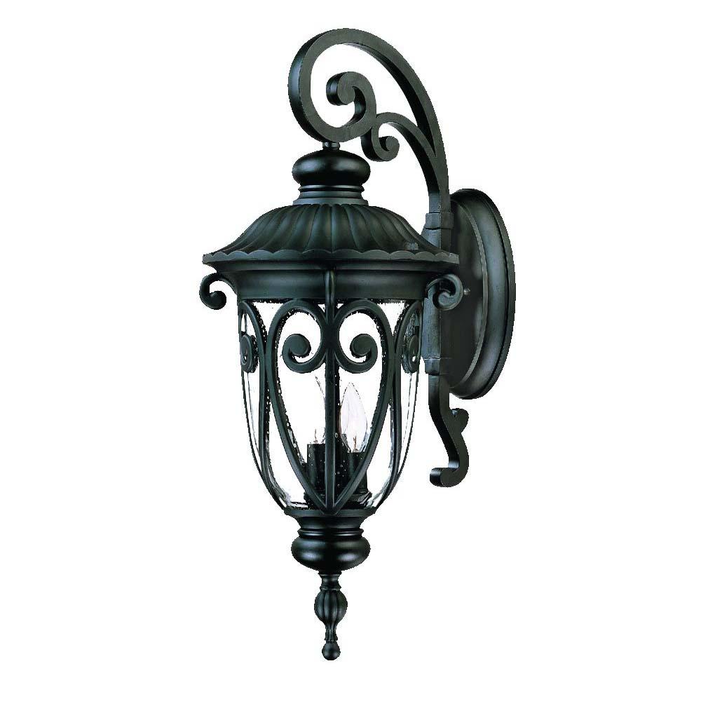 Naples Collection Wall-Mount 3-Light Outdoor Matte Black Light Fixture