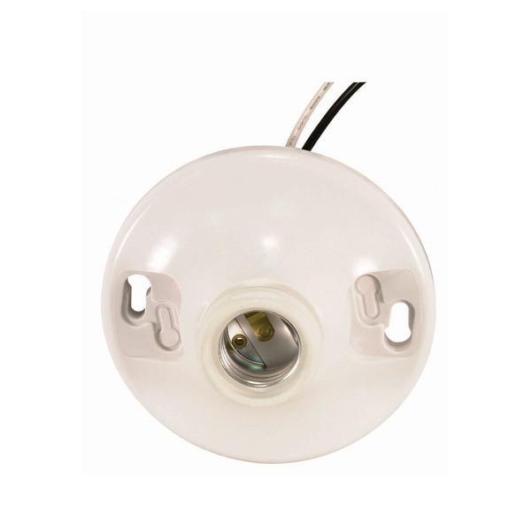 Keyless White Phenolic Ceiling Receptacle; 6" AWM B/W Leads 105C; 4-1/2" Diameter; 660W;