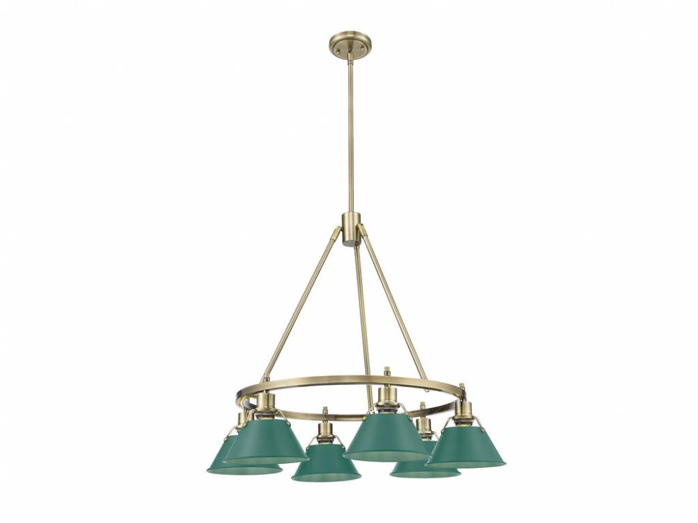 Orwell 6-Light Chandelier in Aged Brass with Pine Green