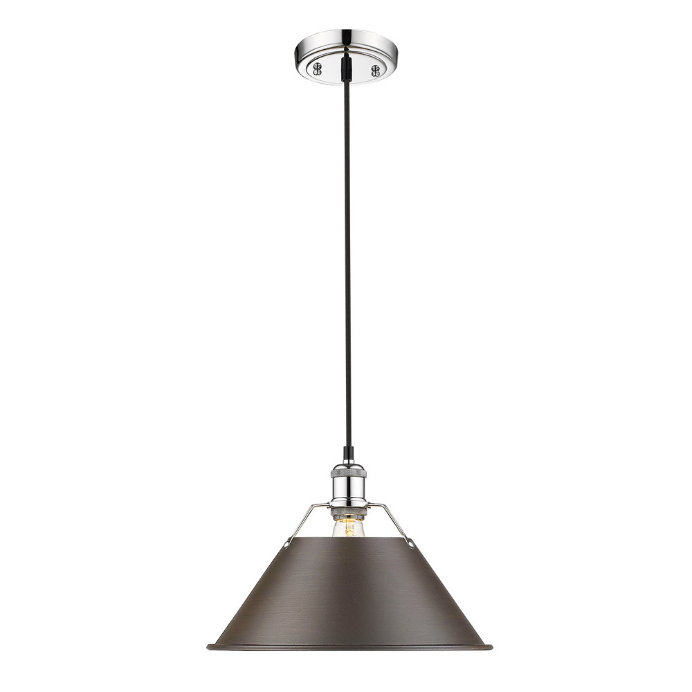 Orwell 14" Wide Large Pendant in Chrome with Rubbed Bronze