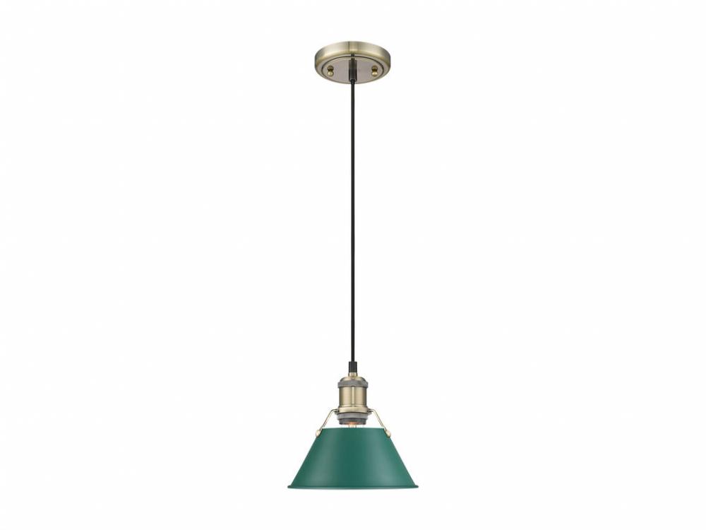 Orwell 7.5" Wide Small Pendant in Aged Brass with Pine Green