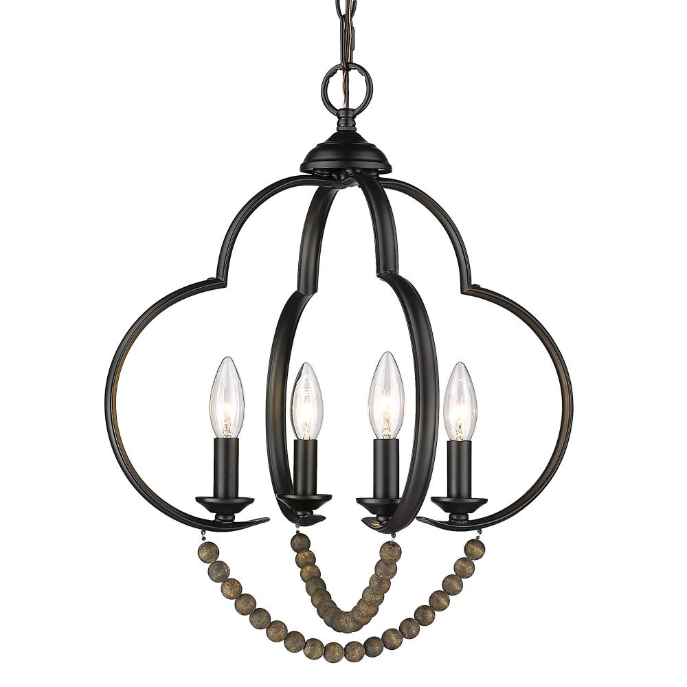 Flori 4 Light Pendant in Matte Black with Espresso Wood Beads