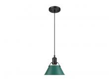 Golden 3306-S BLK-GN - Orwell 7.5" Wide Small Pendant in Matte Black with Pine Green