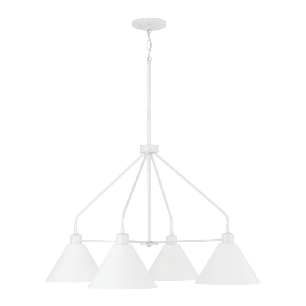 4-Light Modern Metal Chandelier in White