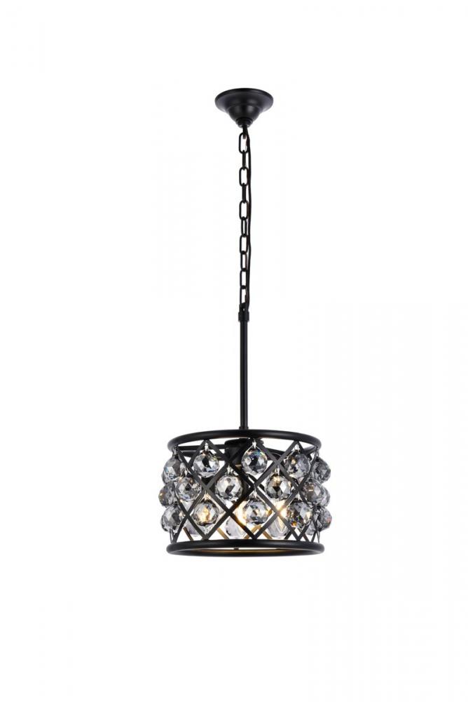 Madison 3 light Matte Black Pendant Silver Shade (Grey) Royal Cut Crystal