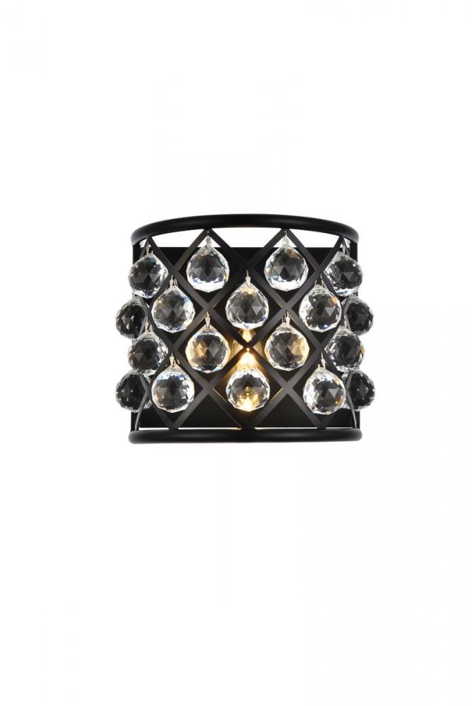 Madison 1 light Matte Black Wall Sconce Clear Royal Cut Crystal