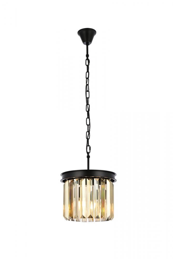 Sydney 3 Light Matte Black Pendant Golden Teak (Smoky) Royal Cut Crystal