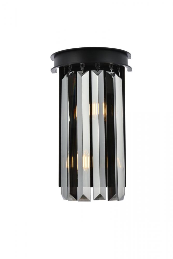 Sydney 2 light Matte Black Wall Sconce Silver Shade (Grey) Royal Cut Crystal