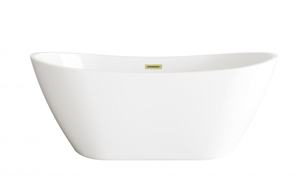 72 inch Soaking Bathtub in Glossy White with Brushed Gold Trim