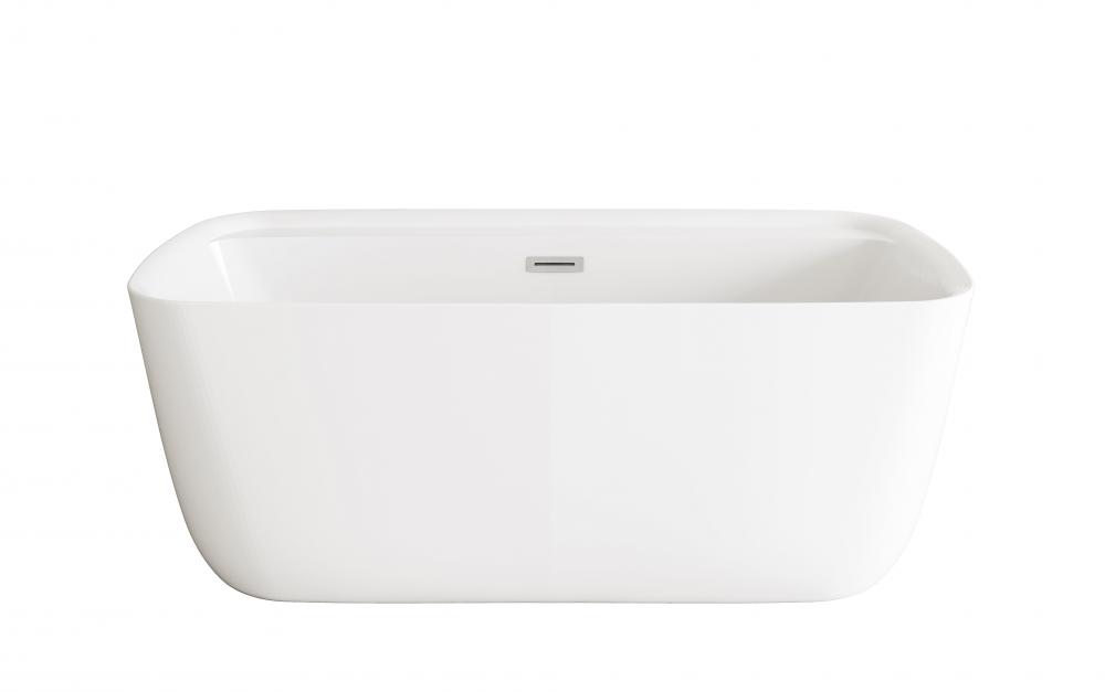 59 inch Soaking Bathtub in Glossy White with Brushed Nickel Trim