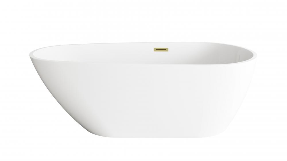 67 inch Bathtub in Glossy White with Brushed Gold Trim