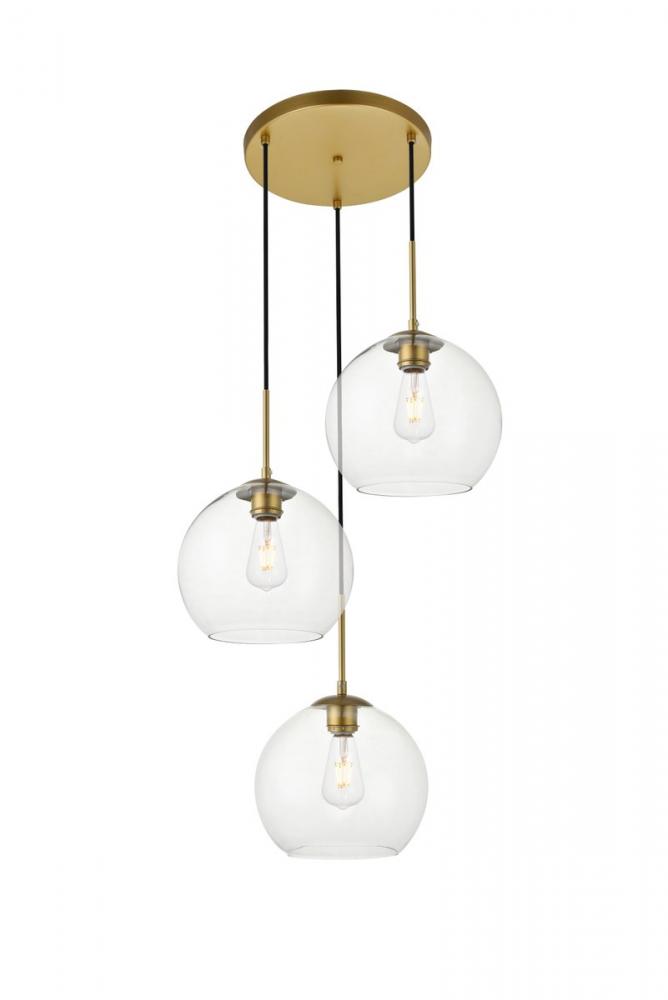 Baxter 3 Lights Brass Pendant With Clear Glass