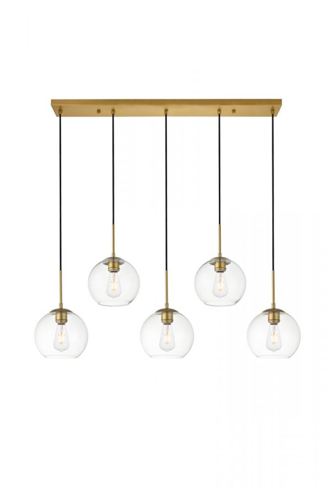 Baxter 5 Lights Brass Pendant With Clear Glass