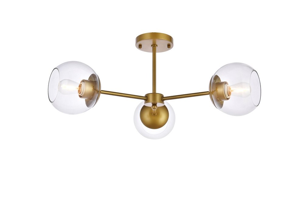 Briggs 26 inch flush mount in brass with clear shade