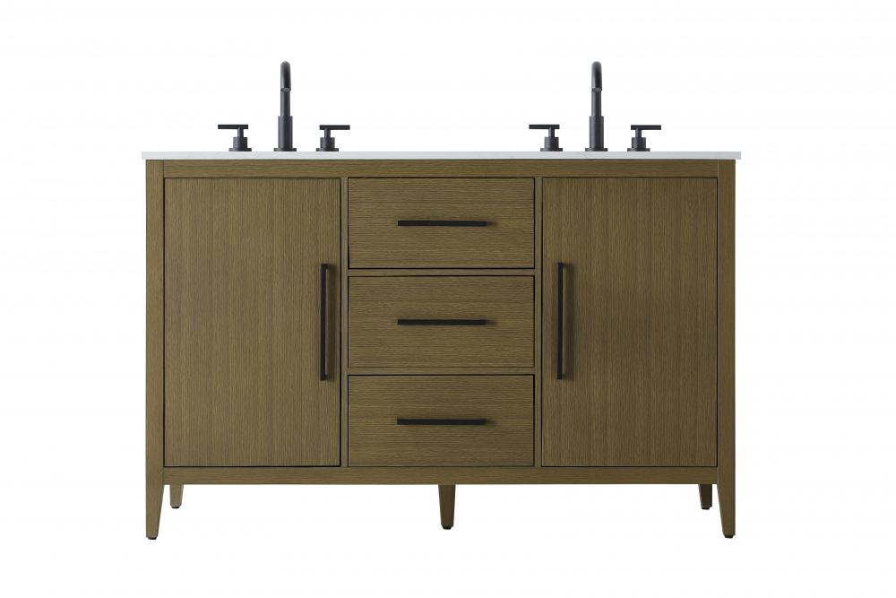 54 Inch Double Bathroom Vanity In Chestnut Brown