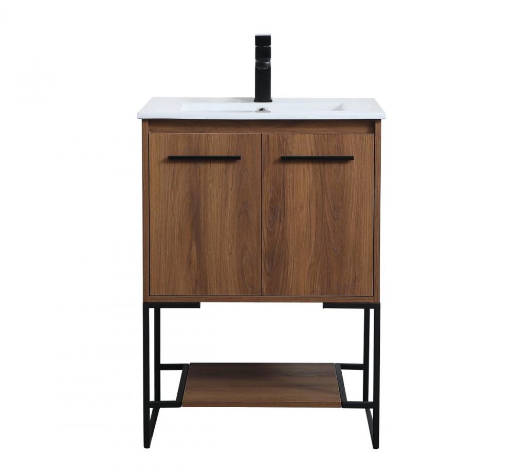 24 inch Single Bathroom Vanity in Walnut Brown