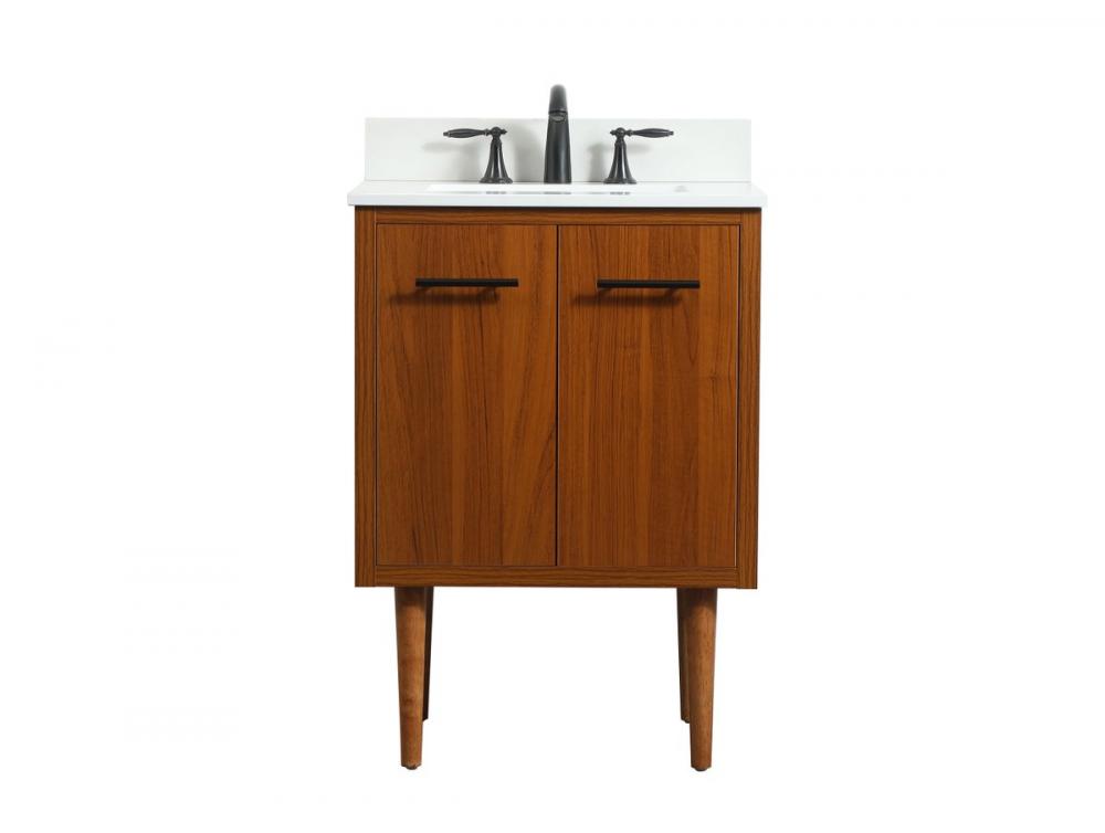 24 inch Single bathroom vanity in teak with backsplash