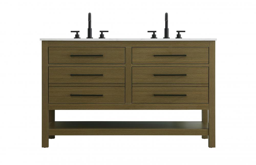 54 inch Double Bathroom Vanity in Chestnut Brown