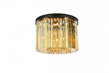 Elegant 1208F20MB-GT/RC - Sydney 6 Light Matte Black Flush Mount Golden Teak (Smoky) Royal Cut Crystal