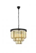 Elegant 1231D20MB-GT/RC - Sydney 9 Light Matte Black Chandelier Golden Teak (Smoky) Royal Cut Crystal