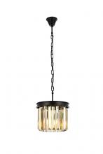 Elegant 1238D12MB-GT/RC - Sydney 3 light Matte Black Pendant Golden Teak (Smoky) Royal Cut Crystal