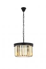 Elegant 1238D16MB-GT/RC - Sydney 3 light Matte Black Pendant Golden Teak (Smoky) Royal Cut Crystal