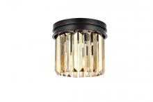 Elegant 1238F12MB-GT/RC - Sydney 3 light Matte Black Flush Mount Golden Teak (Smoky) Royal Cut Crystal