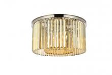 Elegant 1238F26PN-GT/RC - Sydney 8 Light Polished Nickel Flush Mount Golden Teak (Smoky) Royal Cut Crystal