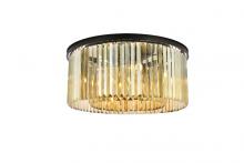 Elegant 1238F31MB-GT/RC - Sydney 8 Light Matte Black Flush Mount Golden Teak (Smoky) Royal Cut Crystal