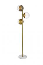 Elegant LD6163BR - Eclipse 3 Lights Brass Floor Lamp With Clear Glass