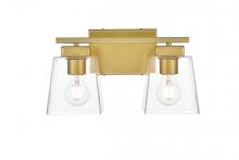 Elegant LD7312W14BRA - Merrick 2 light Brass and Clear Bath Sconce