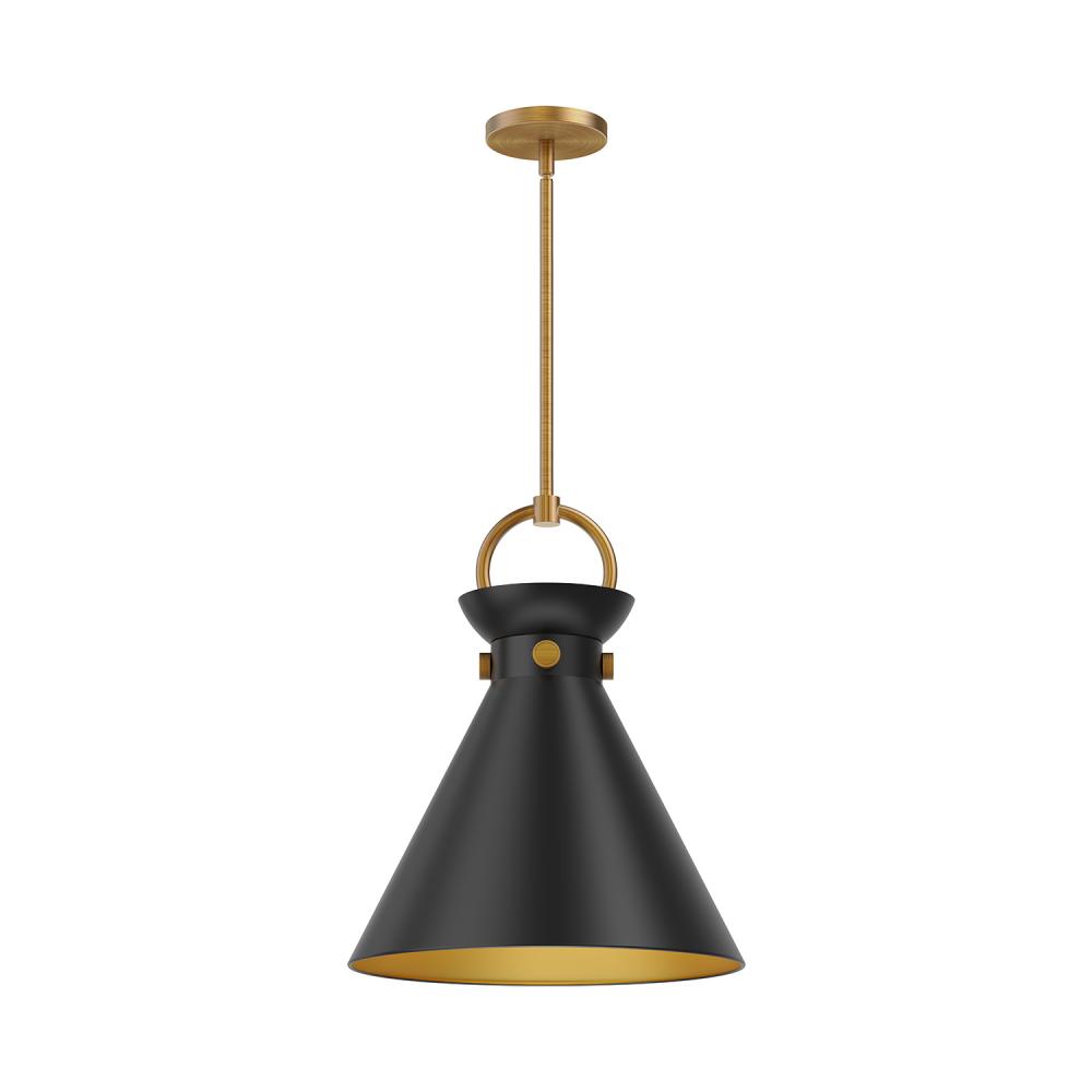 Emerson 14-in Aged Gold/Matte Black 1 Light Pendant