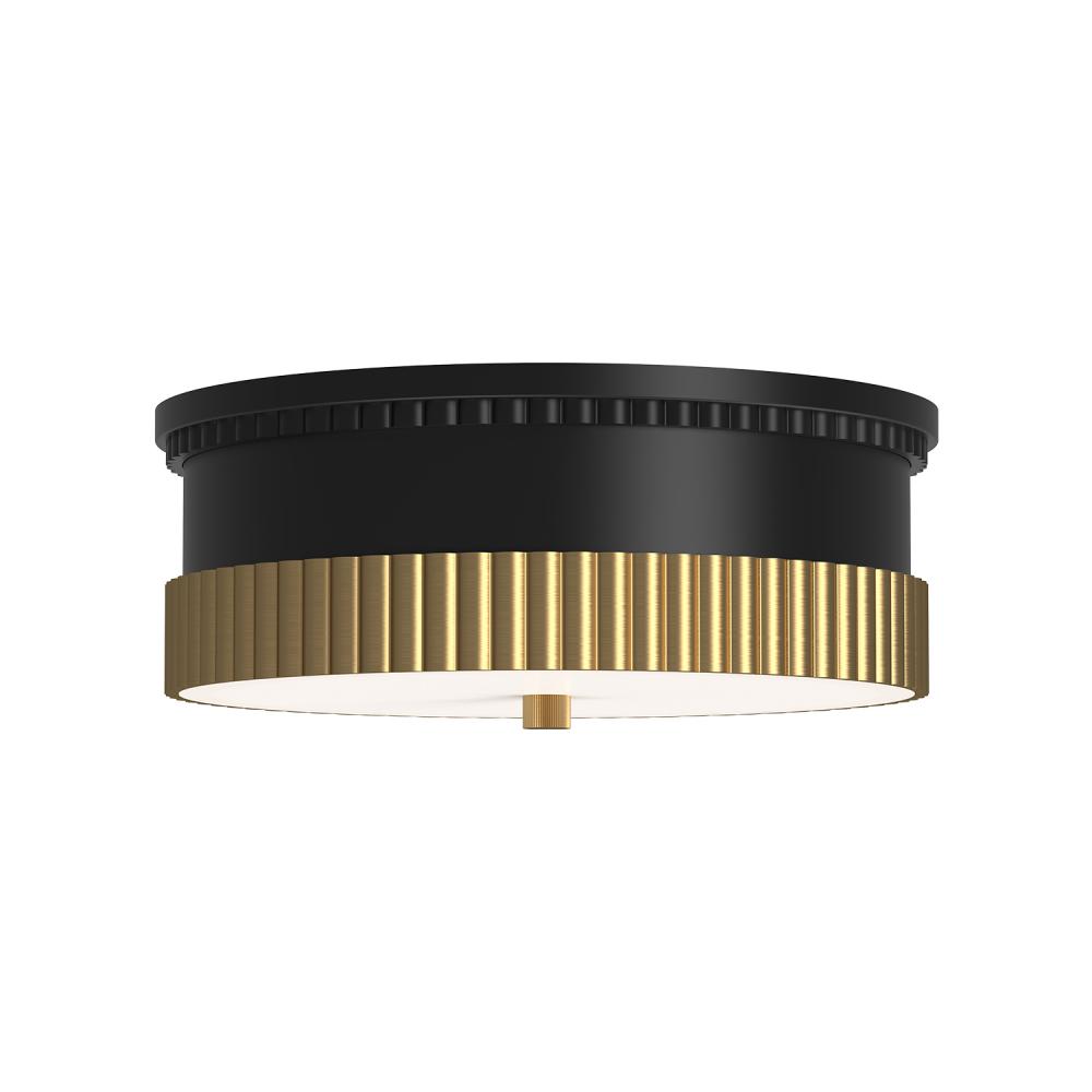 Rue 14-in Matte Black/Brushed Gold 3 Lights Flush Mount