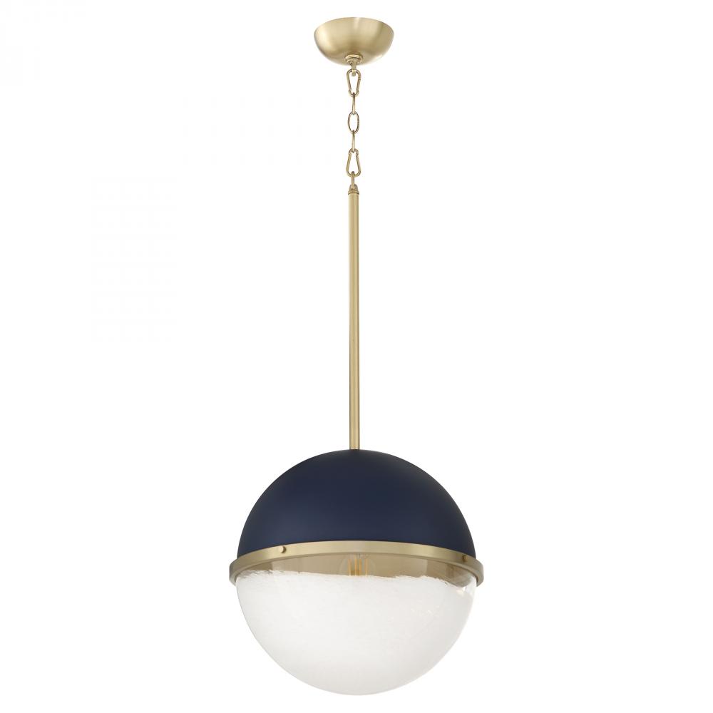 14 inches Milky Glass Sphere, Blue, Aged Brass