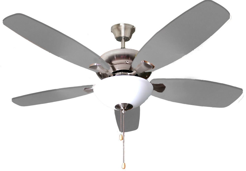 52" 5-Blade UFO Fan NK Silver/Walnut Blades 2-Light Bowl White Glass LED Kit